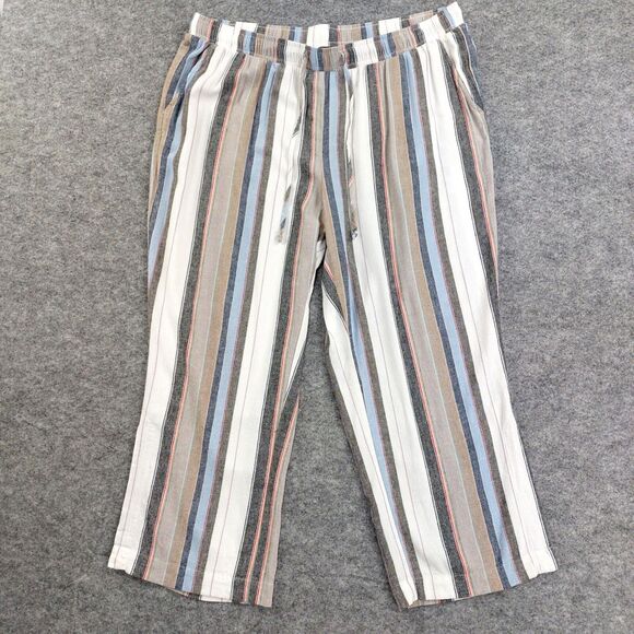 Chelsea & Theodore Pants Sz 1X Linen Blend Striped Cropped Wide Slit Leg Beach - Picture 10 of 11